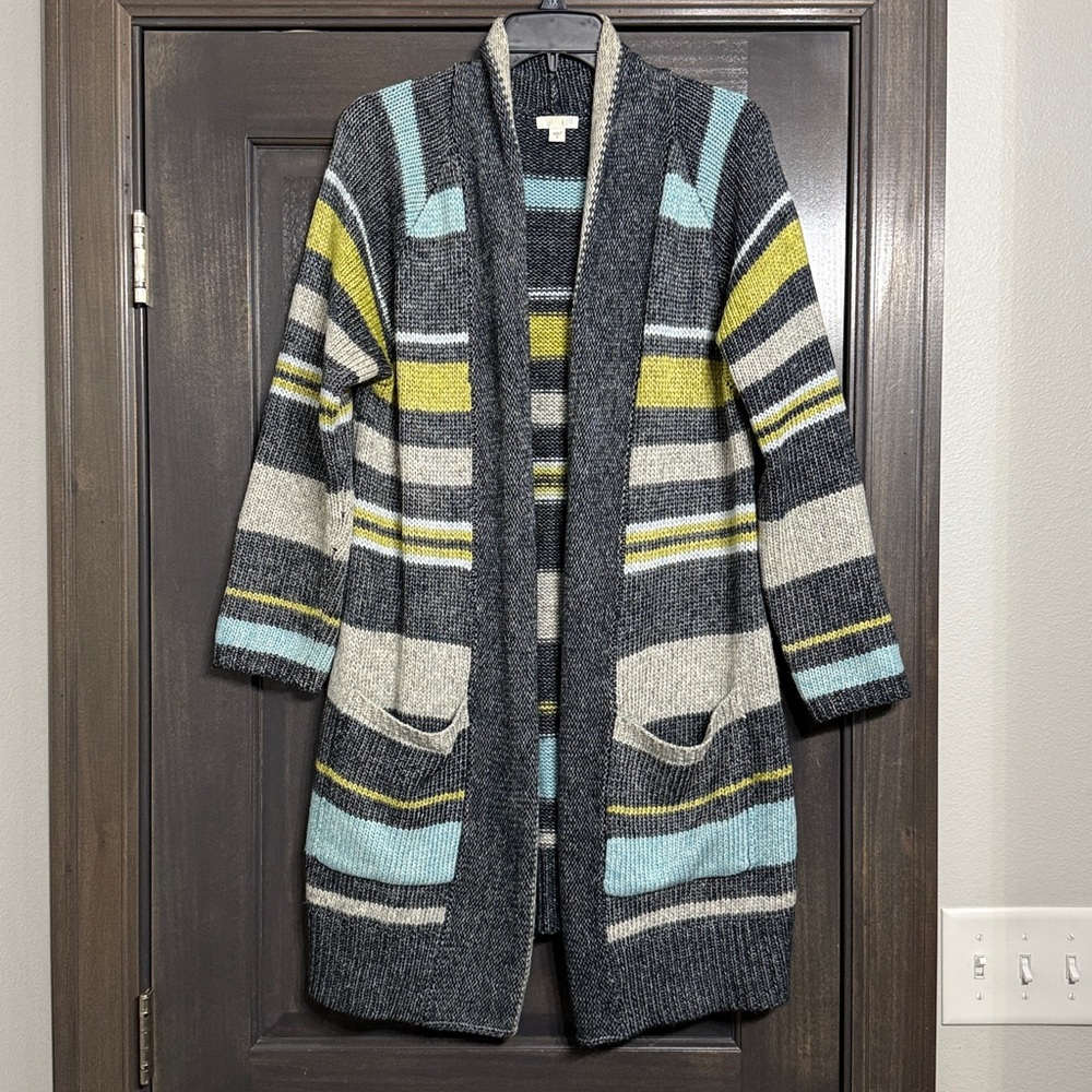 JJill multi color Long open Cardigan Sweater M